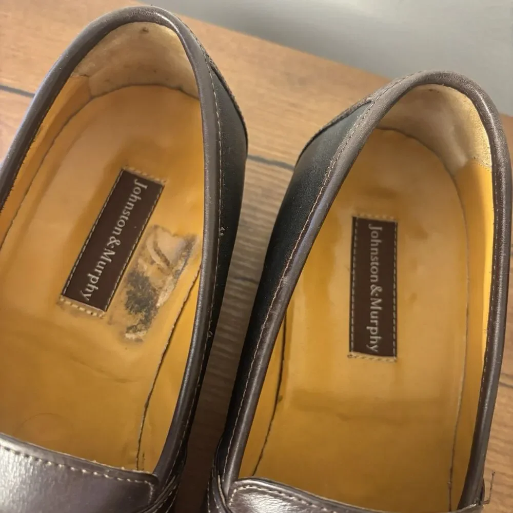 Johnston & Murphy Mens 10.5 M Brown Black Two-Tone Leather Tassel Kiltie Loafers